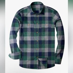 Alimens & Gentle Flannel Shirt Men’s Medium Button Down Green Blue